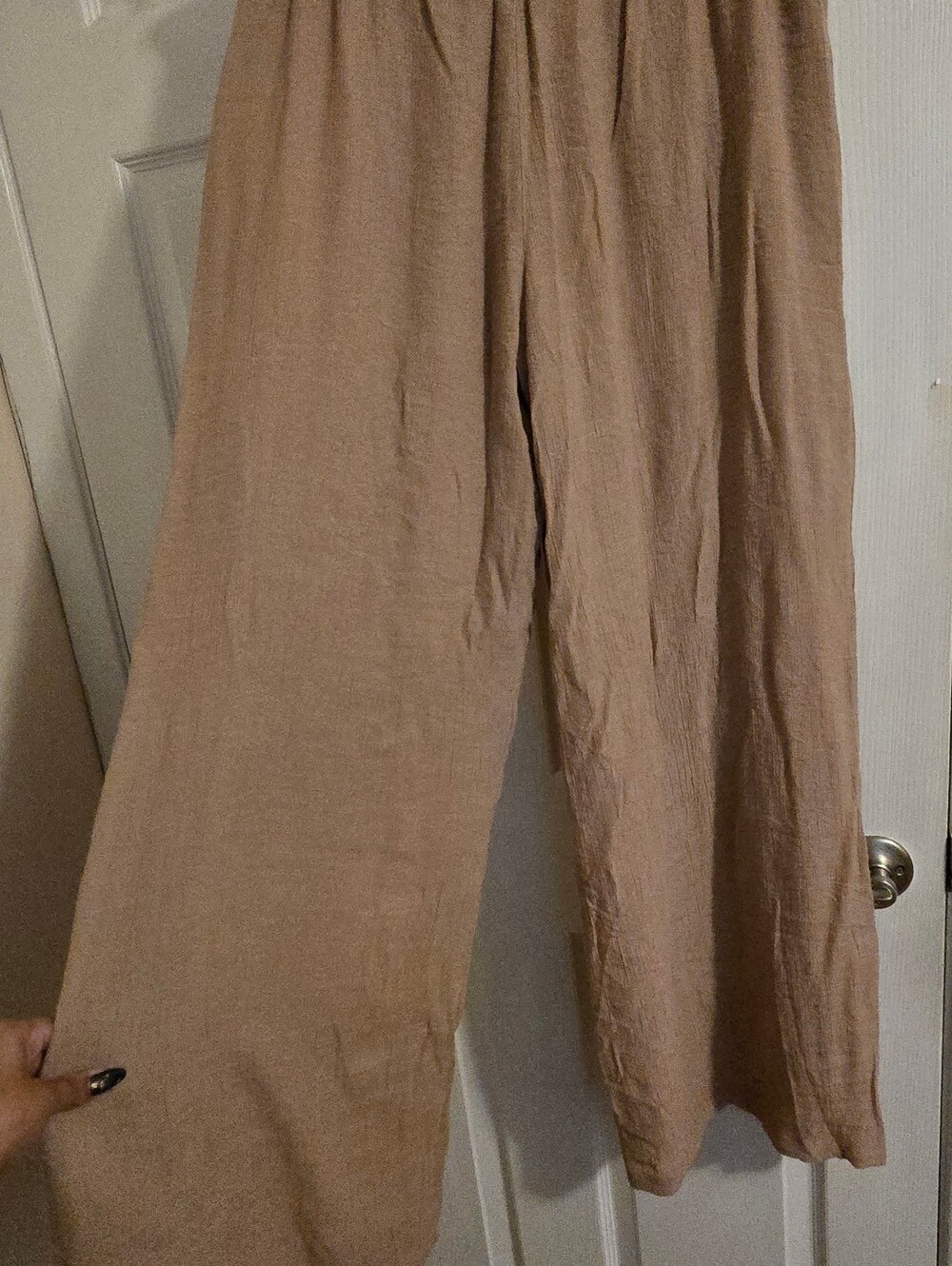 Wide-Leg Smocked Waist Pants in Tan - Picture 3 of 6